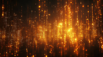 Obraz premium Abstract glowing particles create mesmerizing tech oriented background, perfect for digital designs and presentations. warm golden hues evoke sense of innovation and energy
