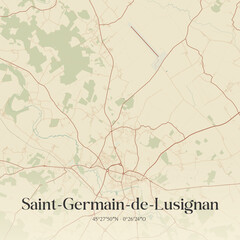 Fototapeta premium Vintage map of Saint-Germain-de-Lusignan, France.