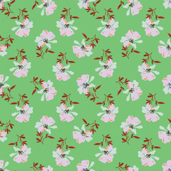 Floral pattern. Pretty flowers on color background. Printing with small white flowers. Ditsy print. Seamless vector texture. Spring bouquet.