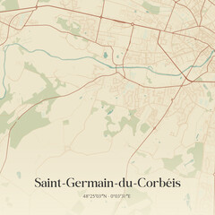 Fototapeta premium Vintage map of Saint-Germain-du-Corbéis, France.