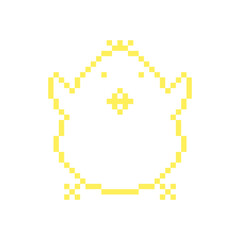 Easter chick  in pixel art style on a white isolated background. Gaming  bit element