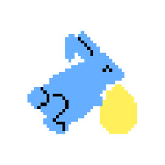 Fototapeta premium Easter bunny with an egg in pixel art style on a white isolated background. Gaming 8 bit icon