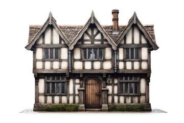 Fototapeta premium Tudor townhouse architecture building white background.