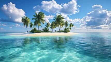 illustrated tropical island palm trees clear water