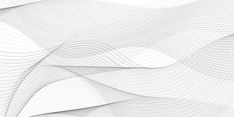 Grey and white wavy curve line with digital future technology concept background. Line art striped graphic template, banner background. Vector illustration.