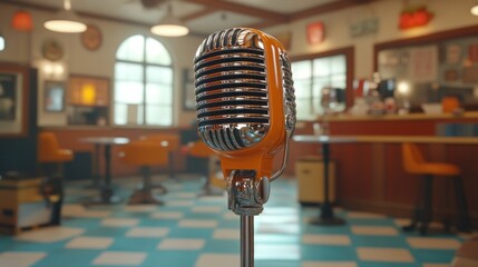 Retro microphone diner stage announcement