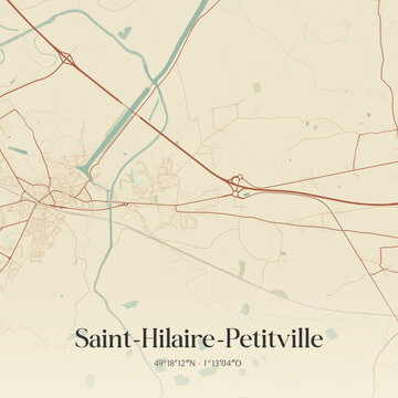 Vintage map of Saint-Hilaire-Petitville, France.