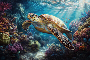 Fototapeta premium sea turtle swimming