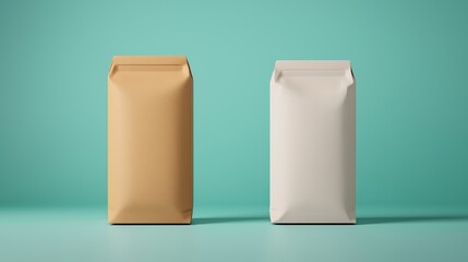 Brown and white packaging on a turquoise background creates a minimalist aesthetic for product presentation