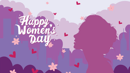 International Women's Day Celebration Card with Woman, Hearts, and Floral Decor