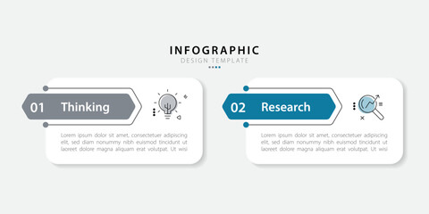 Business infographic template. 2 Step timeline journey. Process diagram, 2 options on white background, Infograph elements vector illustration.	
