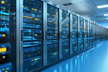 Modern data center with advanced servers and innovative technology solutions, ensuring secure and efficient data management for enterprises.