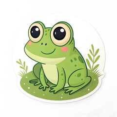 Fototapeta premium sticker with cute cartoon frog on the white background