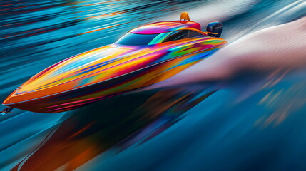 A racing boat with a streamlined hull painted in b_012