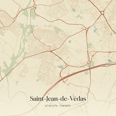 Obraz premium Vintage map of Saint-Jean-de-Védas, France.