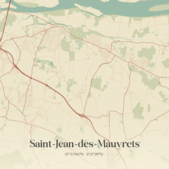 Fototapeta premium Vintage map of Saint-Jean-des-Mauvrets, France.