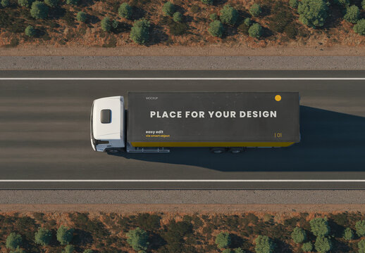 Truck Vehicle on Route Mockup from Aereal View