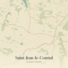 Fototapeta premium Vintage map of Saint-Jean-le-Comtal, France.