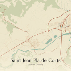 Fototapeta premium Vintage map of Saint-Jean-Pla-de-Corts, France.
