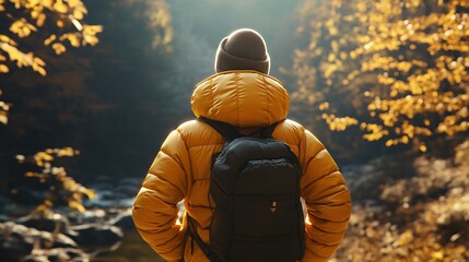 Immerse Yourself in Nature: A Man in Yellow Puffer Jacket Explores the Great Outdoors