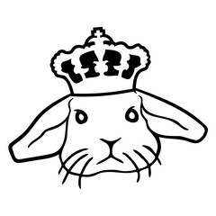Royal Rabbit Crown King Queen Prince Princess Cool Design Lover Art Vector Illustration Card T-Shirt Poster Sticker Graphic Print Decorative Drawing Isolated Logo Decoration Symbol Creative Cool Style