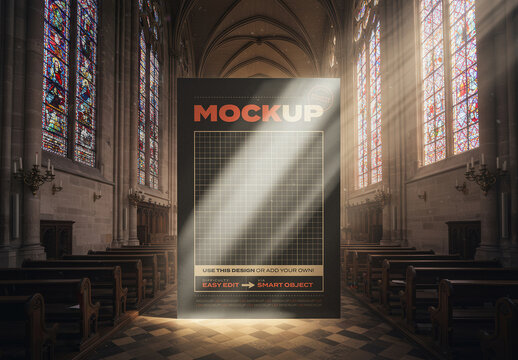 Vertical Halo Illuminated Sign Stand inside Church Mockup