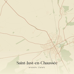 Fototapeta premium Vintage map of Saint-Just-en-Chaussée, France.