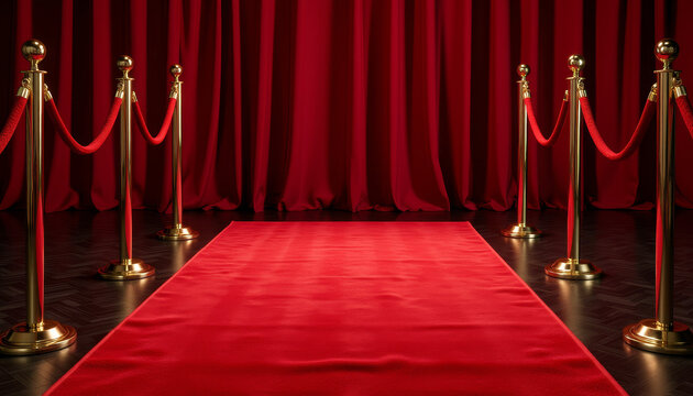 Elegant red carpet entrance at prestigious award show, celebratory ceremony
