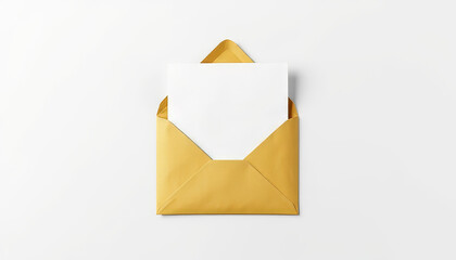 Elegant golden envelope with white paper inside, minimalistic design