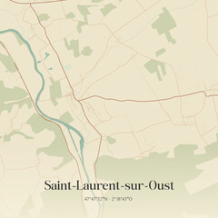 Fototapeta premium Vintage map of Saint-Laurent-sur-Oust, France.