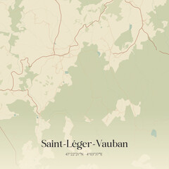 Fototapeta premium Vintage map of Saint-Léger-Vauban, France.