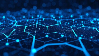 Obraz premium A blue abstract network of lines and dots on a dark background.