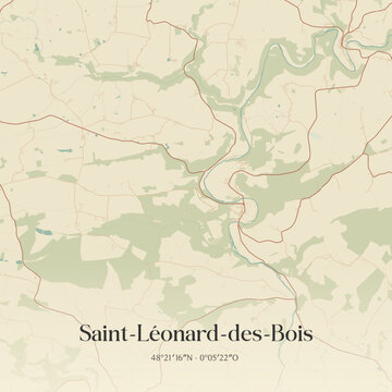 Vintage map of Saint-L&eacute;onard-des-Bois, France.