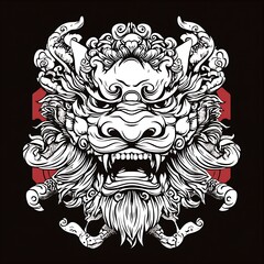 Obraz premium Ornate Dragon Head Design, Symbolic Asian Art, Graphic