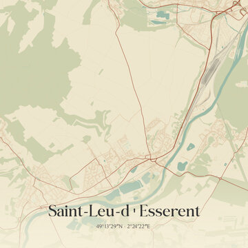 Vintage map of Saint-Leu-d'Esserent, France.