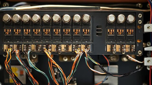 Vintage Telecommunications Infrastructure, Detailed View of Wiring Panel