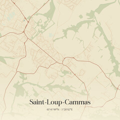 Fototapeta premium Vintage map of Saint-Loup-Cammas, France.