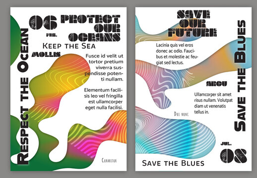 Flyer A4 Ocean Wavy Abstract Shape Whte Background