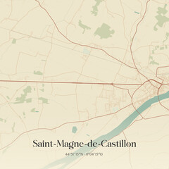Fototapeta premium Vintage map of Saint-Magne-de-Castillon, France.