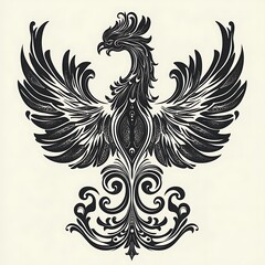 Obraz premium Ornate Phoenix Graphic Design, Decorative Bird, Intricate Symbol