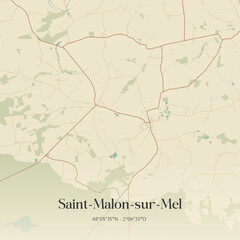 Fototapeta premium Vintage map of Saint-Malon-sur-Mel, France.