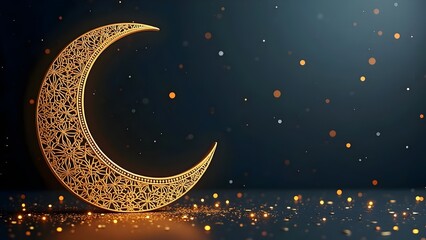 Fototapeta premium Beautifully Designed Ramadan Greeting Card with a Golden Crescent Moon