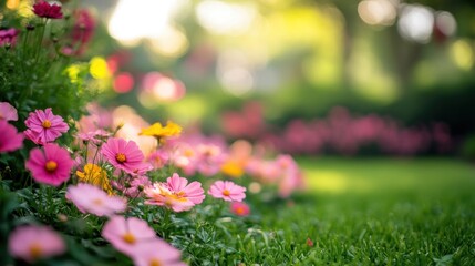 Fototapeta premium Colorful garden flowers blooming in a sunny park