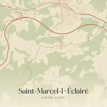 Vintage map of Saint-Marcel-l'&Eacute;clair&eacute;, France.
