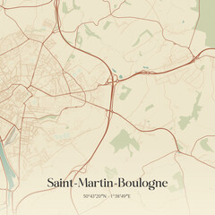 Fototapeta premium Vintage map of Saint-Martin-Boulogne, France.