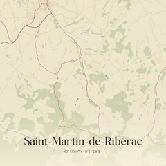 Fototapeta premium Vintage map of Saint-Martin-de-Ribérac, France.