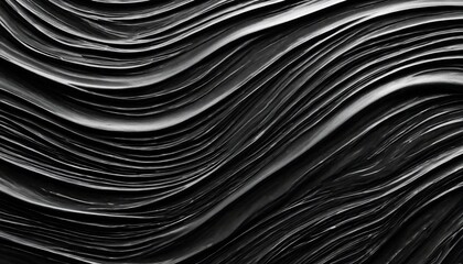 A black and white abstract design featuring wavy lines.