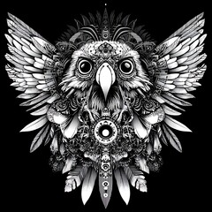 Obraz premium Detailed owl graphic design, intricate details. Possible use for prints, apparel