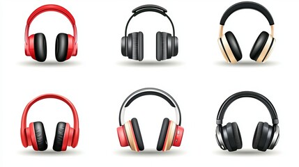 Music and Tech Essentials: Headphones Icon Set for UI/UX Design on Transparent Background