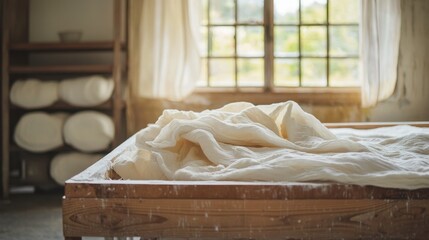 Cozy Bedroom with Natural Light and Soft Bedding on Wooden Frame